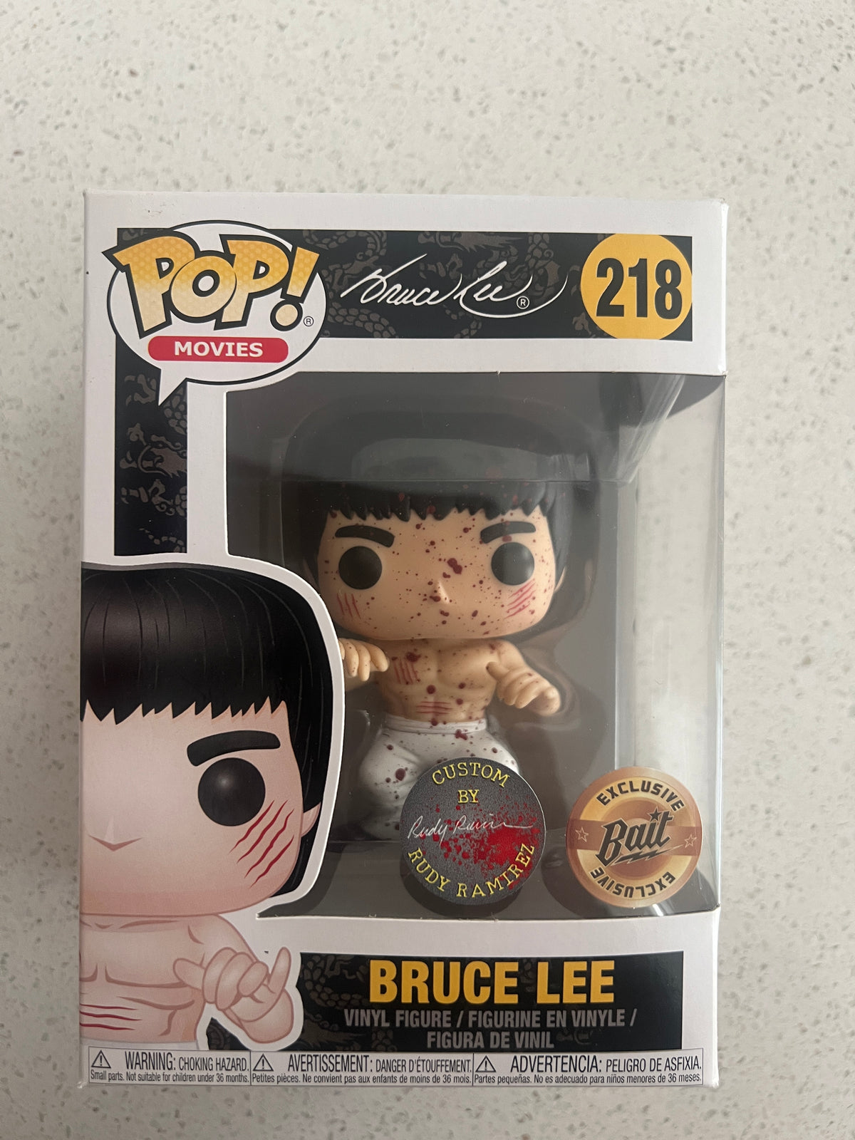 Funko POP! Movies: Bruce Lee #218 [Bait Exclusive] [Auto Graphed Blood Custom by Rudy Ramirez]