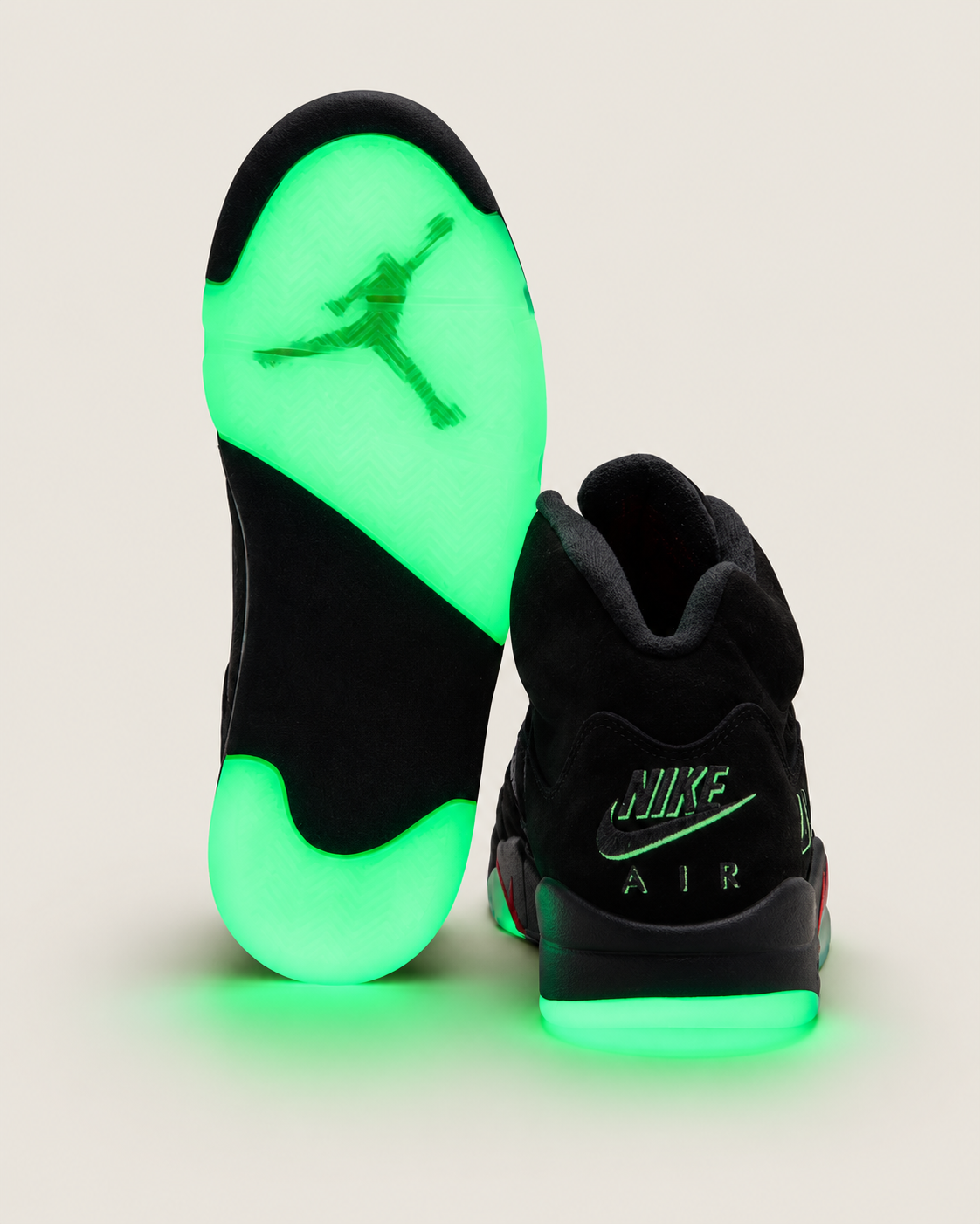 Air Jordan 5 Halloween size 13 — glowing sole and heel display