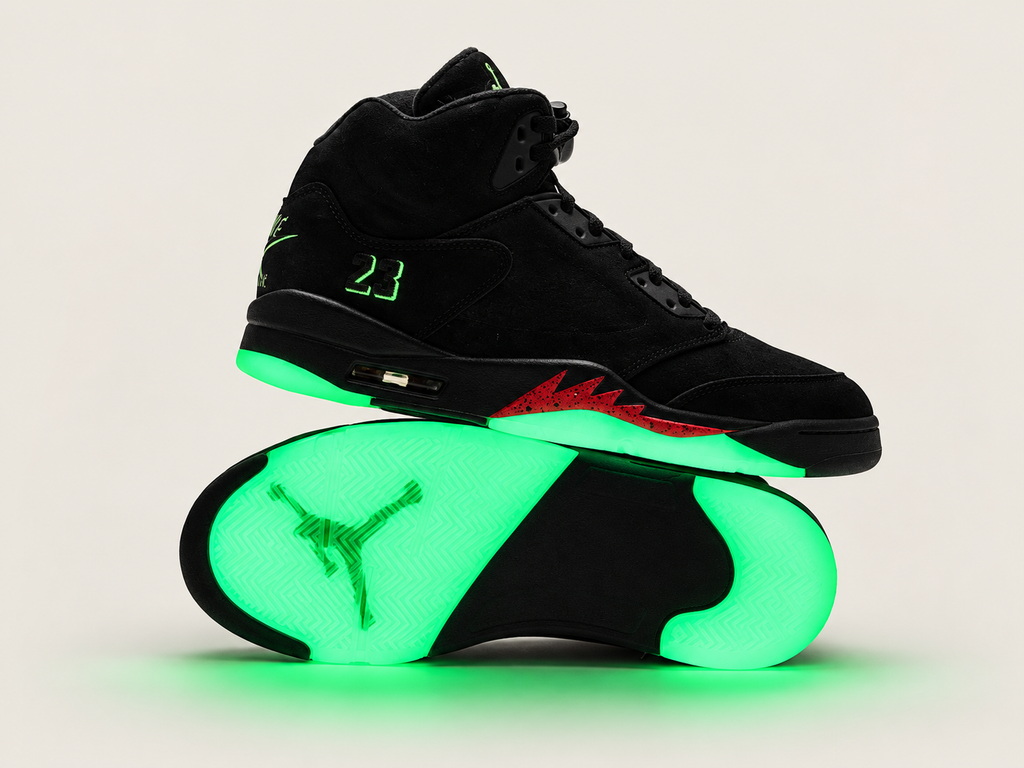 Air Jordan 5 Halloween size 13 — glow-in-the-dark outsole display